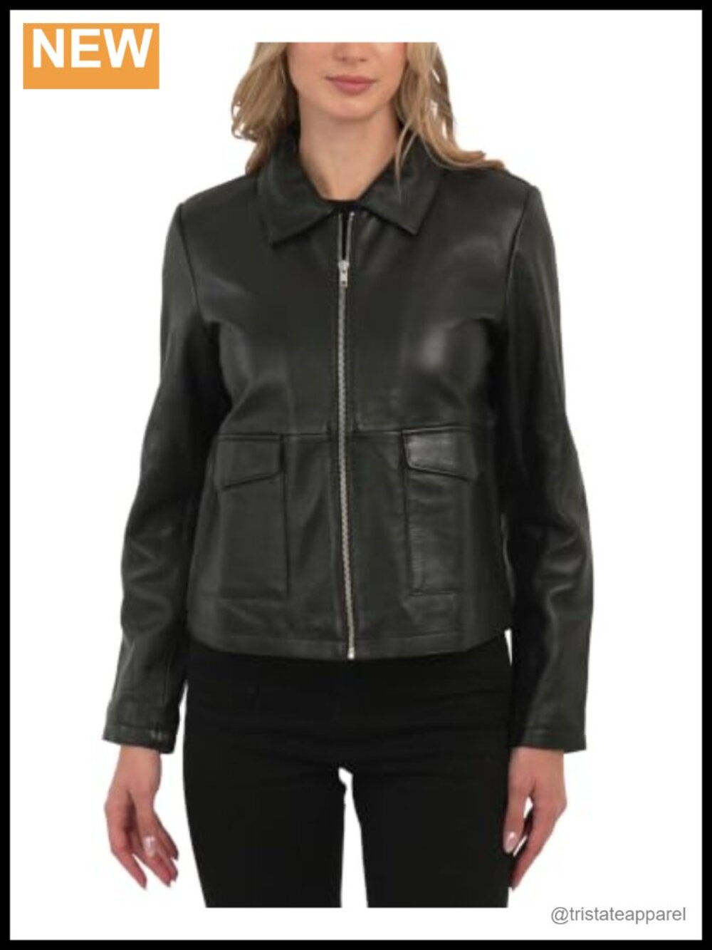 Women's Real Leather Bomber Jacket Zip Up Casual